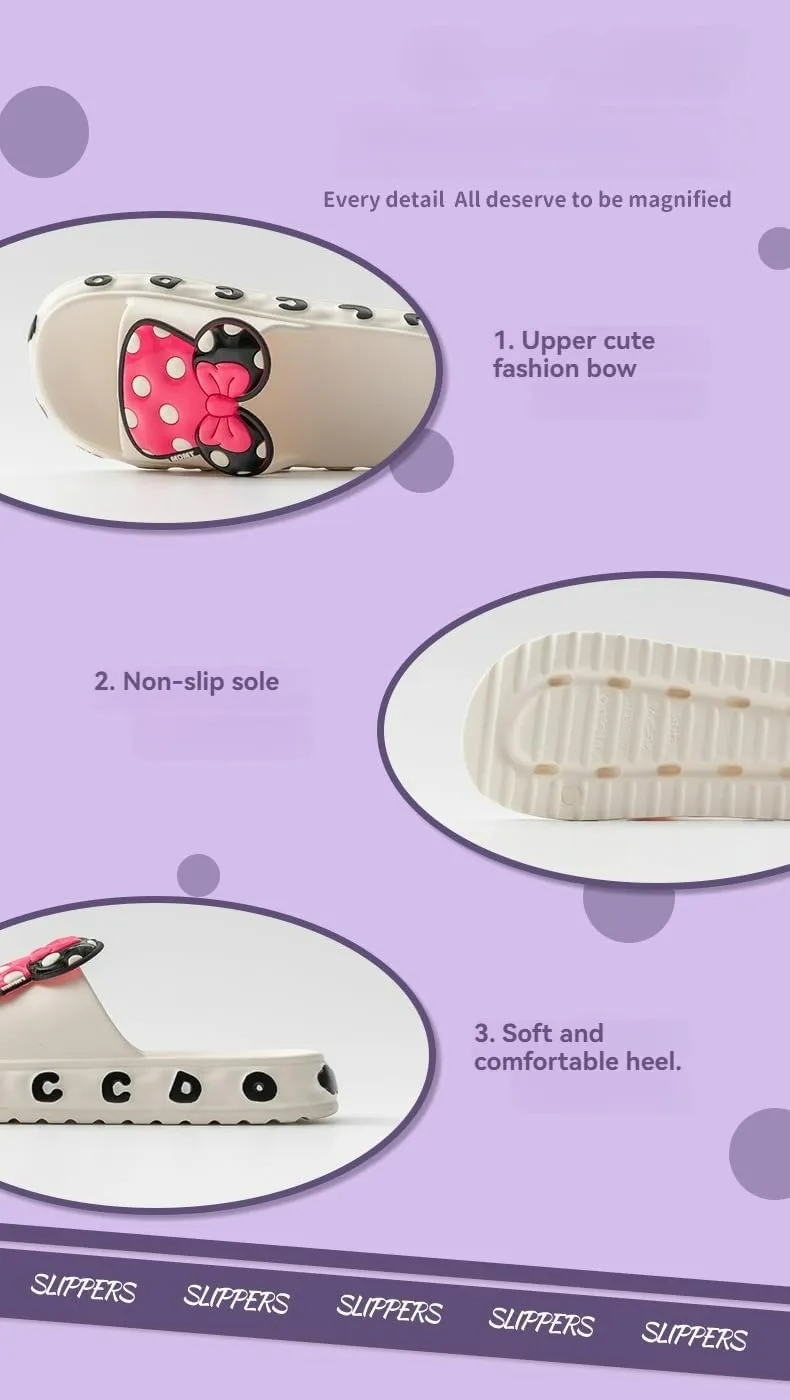 Shower Slippers for Women, Thick Soles, Bow Accent, Comfortable, Anti-Slip, Indoor-Outdoor