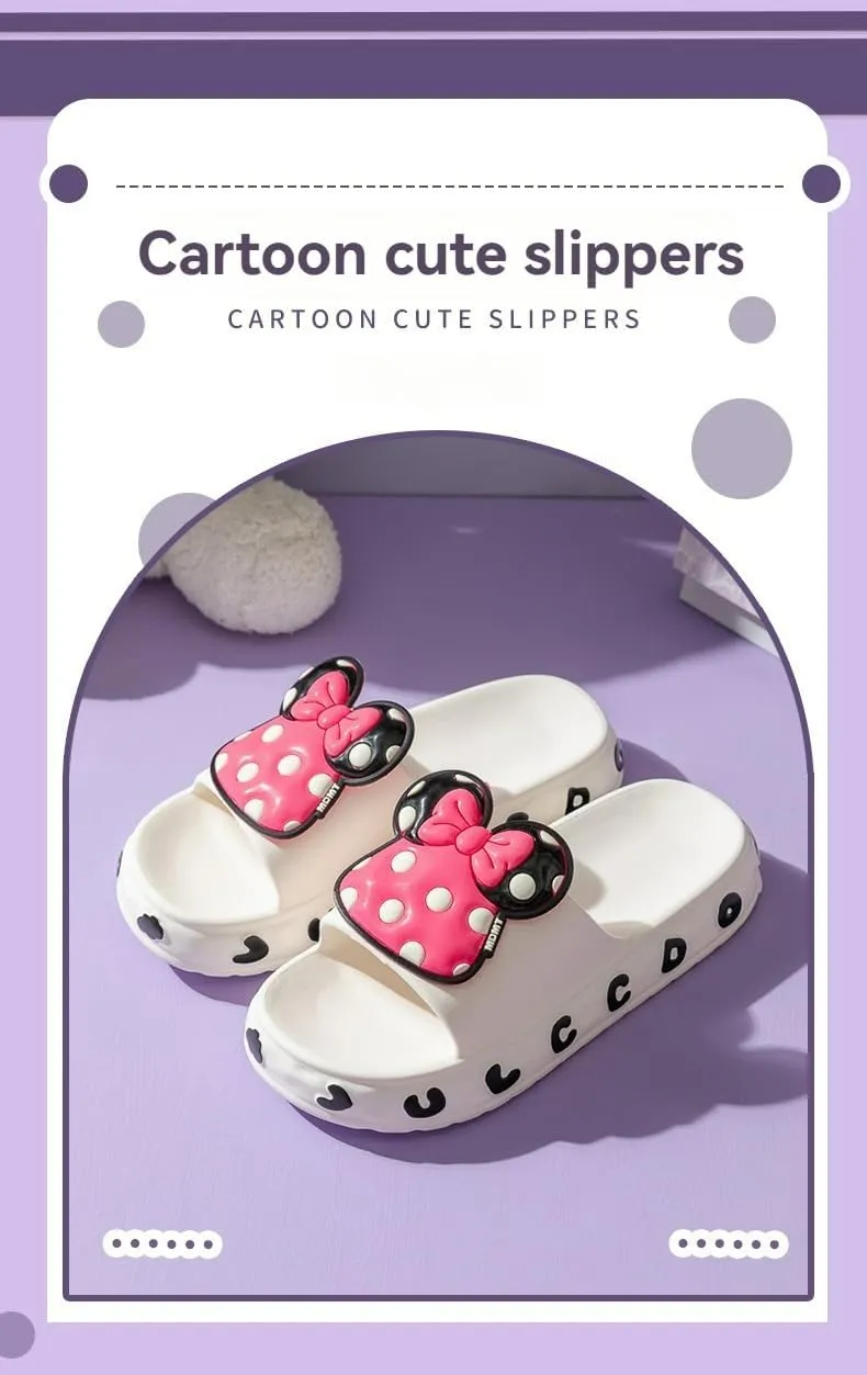 Shower Slippers for Women, Thick Soles, Bow Accent, Comfortable, Anti-Slip, Indoor-Outdoor