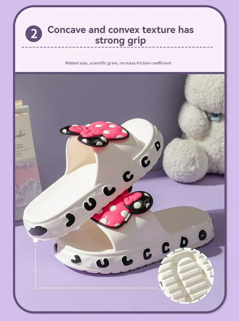 Shower Slippers for Women, Thick Soles, Bow Accent, Comfortable, Anti-Slip, Indoor-Outdoor