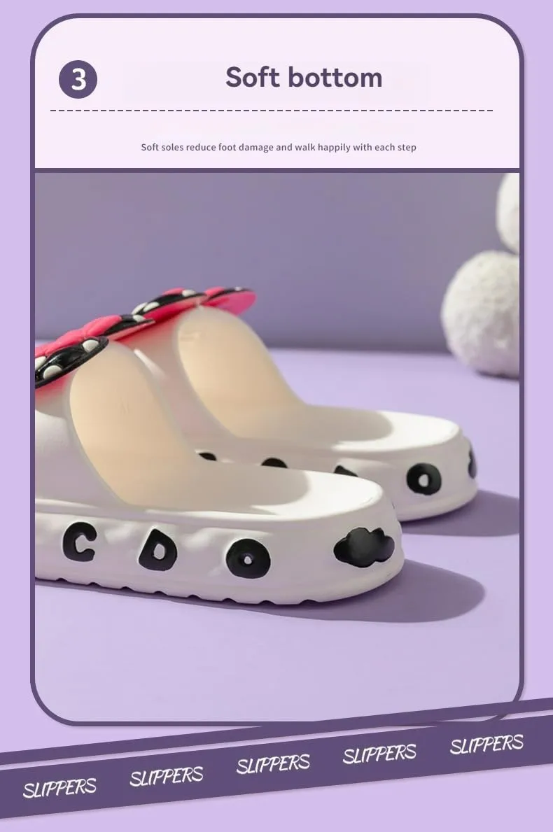Shower Slippers for Women, Thick Soles, Bow Accent, Comfortable, Anti-Slip, Indoor-Outdoor