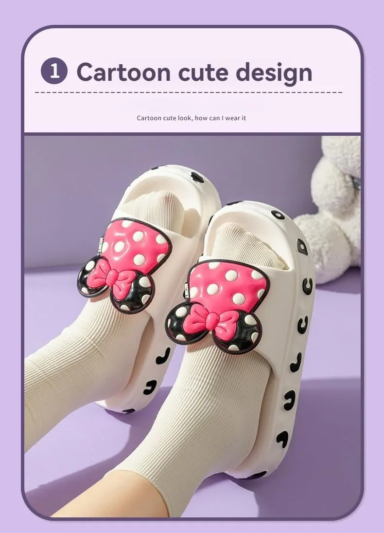 Shower Slippers for Women, Thick Soles, Bow Accent, Comfortable, Anti-Slip, Indoor-Outdoor