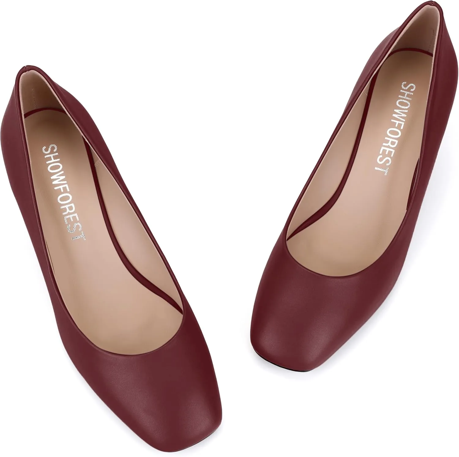 SHOWFOREST Women's Wedge Low Heels Square Toe Slip-on Comfortable Dress Pumps Shoes