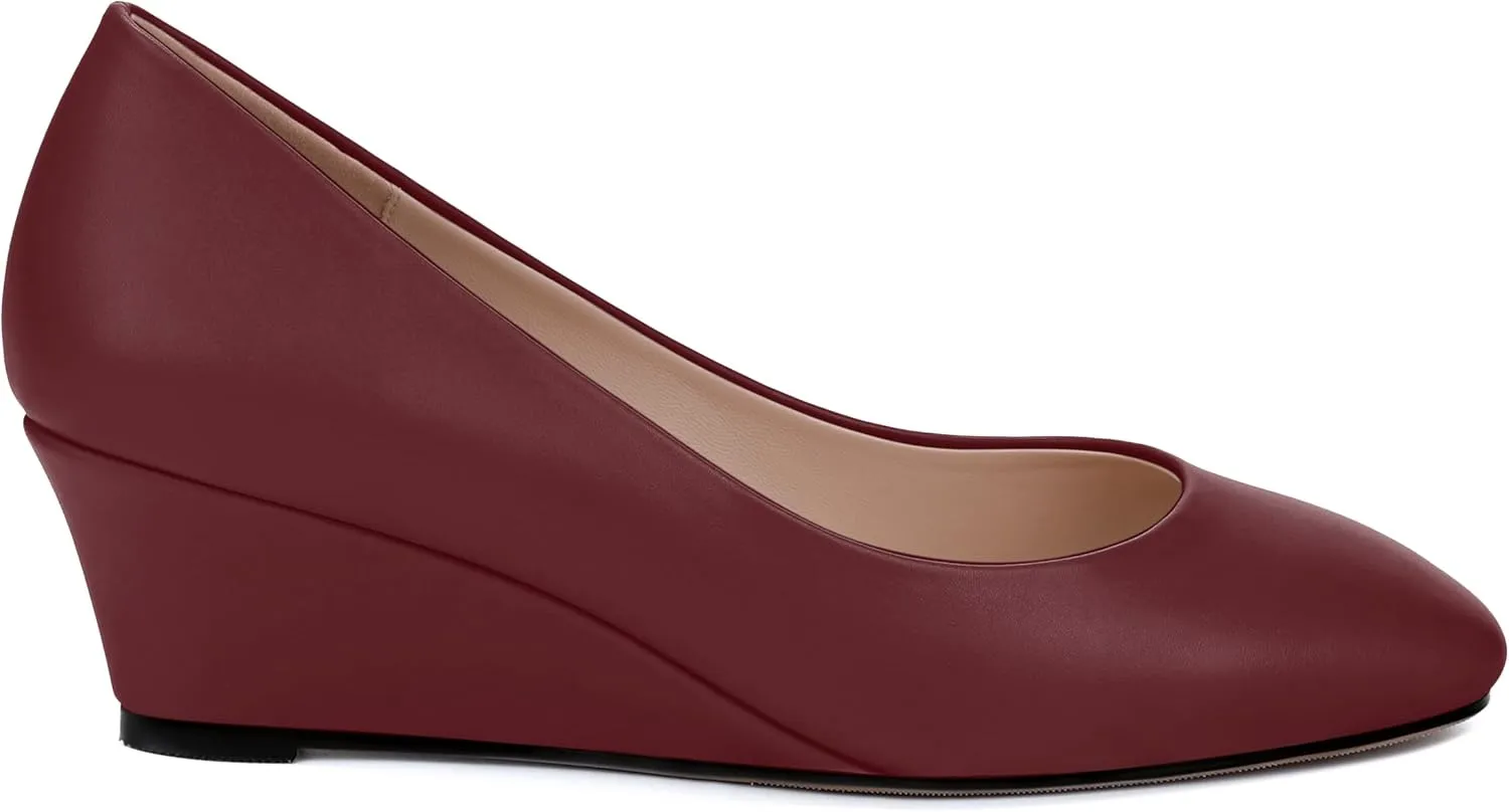 SHOWFOREST Women's Wedge Low Heels Square Toe Slip-on Comfortable Dress Pumps Shoes