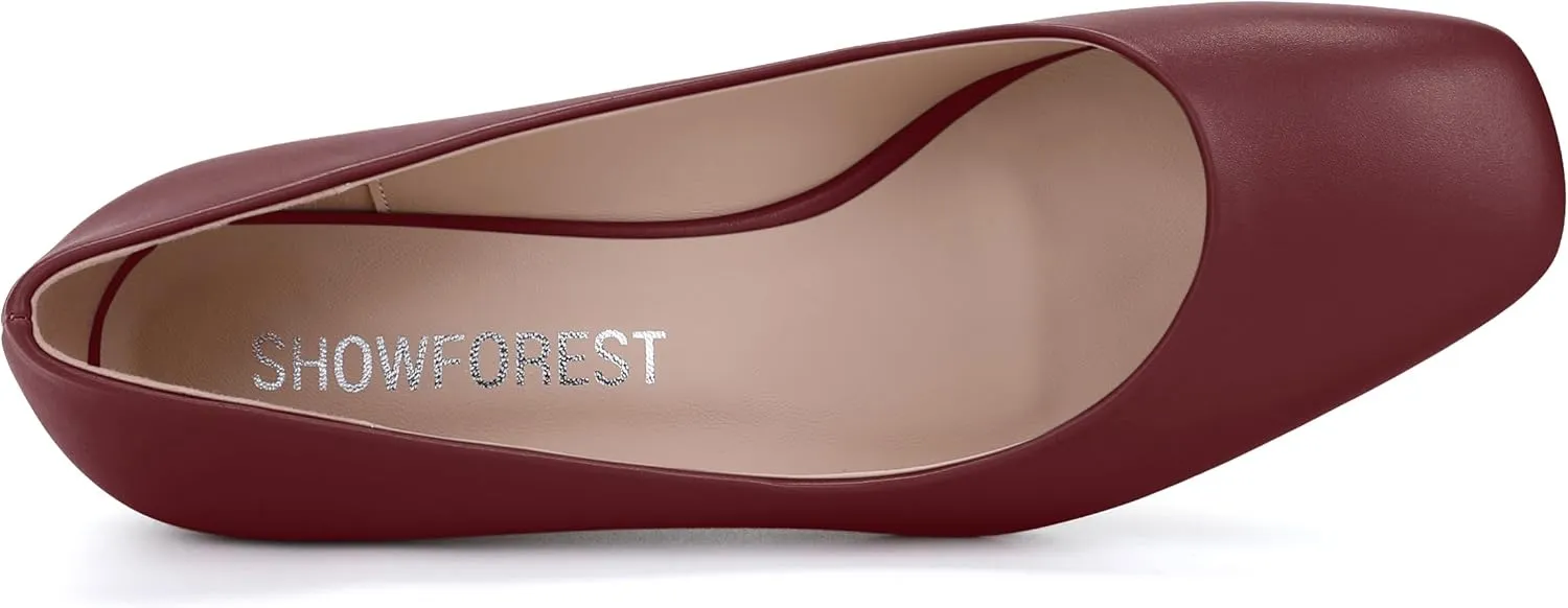 SHOWFOREST Women's Wedge Low Heels Square Toe Slip-on Comfortable Dress Pumps Shoes