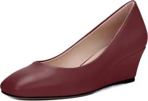 SHOWFOREST Women's Wedge Low Heels Square Toe Slip-on Comfortable Dress Pumps Shoes