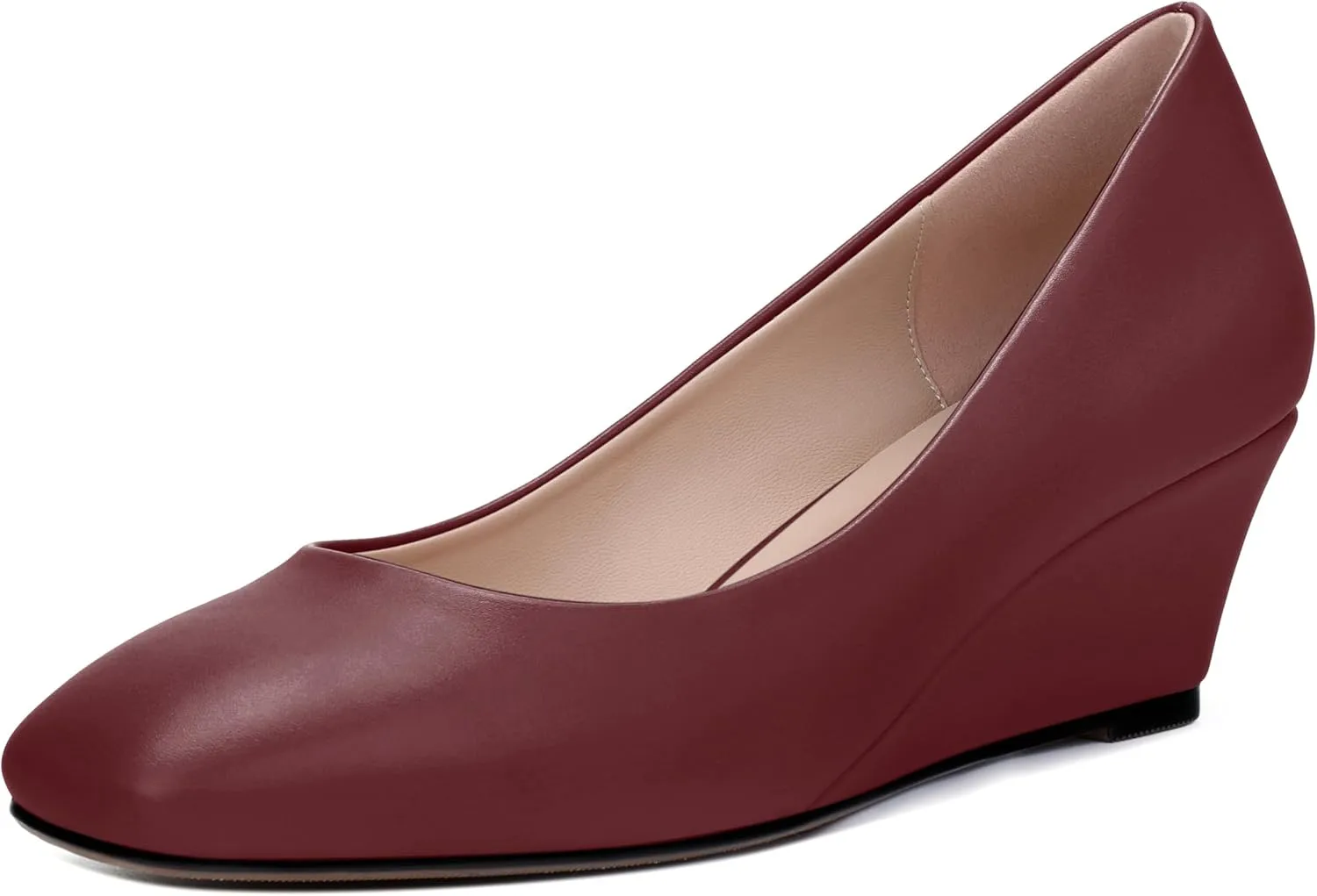SHOWFOREST Women's Wedge Low Heels Square Toe Slip-on Comfortable Dress Pumps Shoes