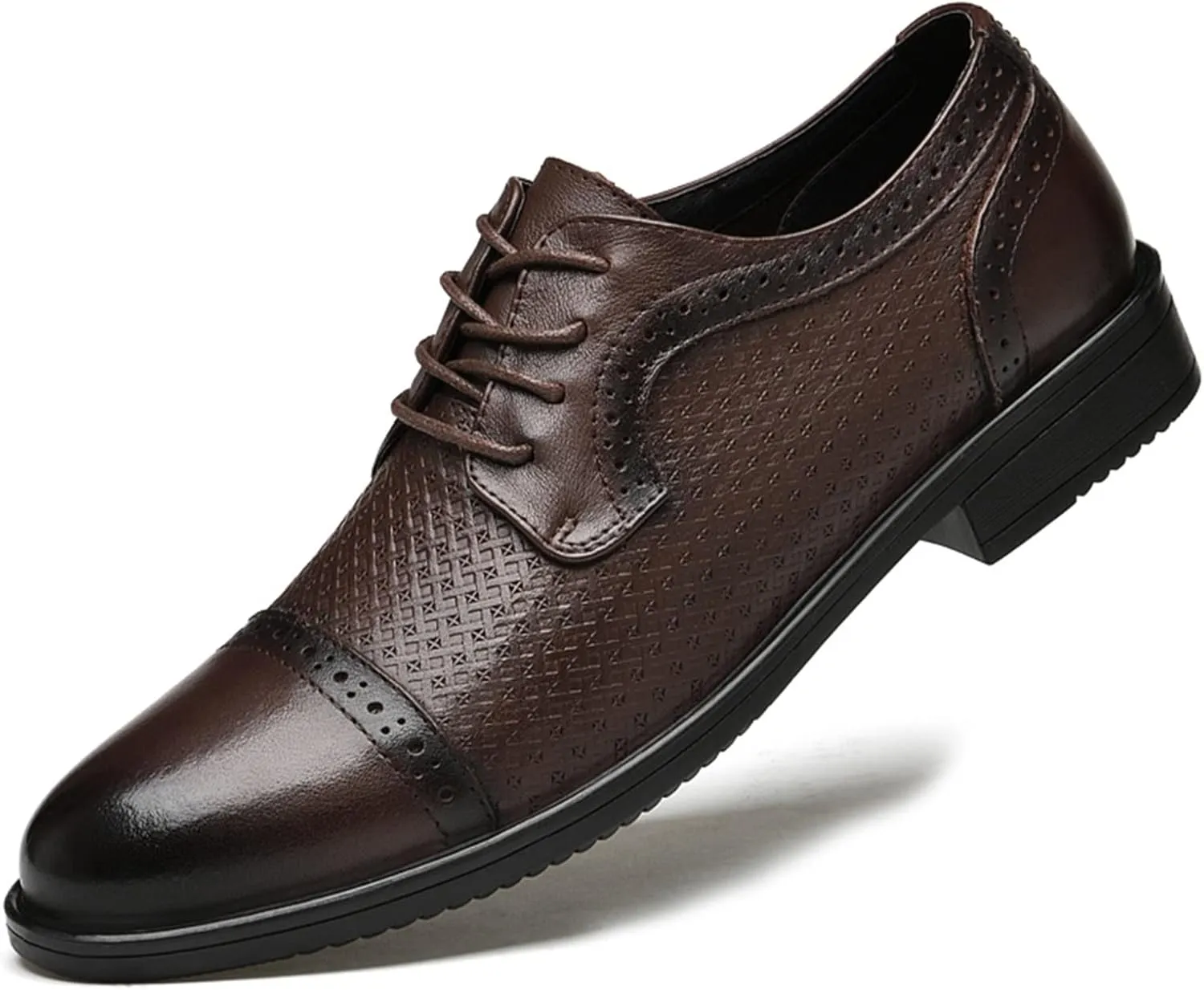 Single Season Oxford Dress Shoes for Men Lace Up Cap Toe Burnished Toe Derby Shoes Vegan Leather Rubber Sole Slip Resistant Block Heel Low Top Classic Very Popular Among Young People