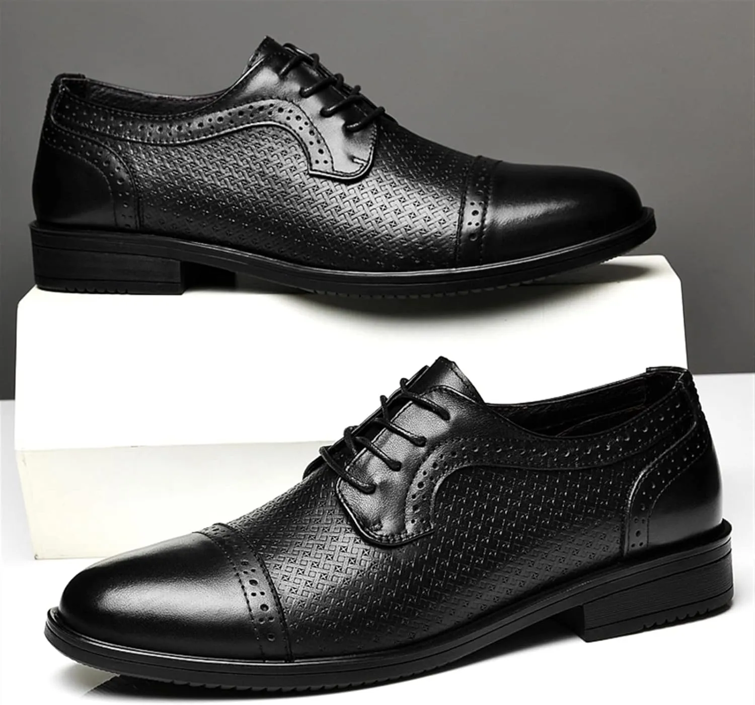 Single Season Oxford Dress Shoes for Men Lace Up Cap Toe Burnished Toe Derby Shoes Vegan Leather Rubber Sole Slip Resistant Block Heel Low Top Classic Very Popular Among Young People