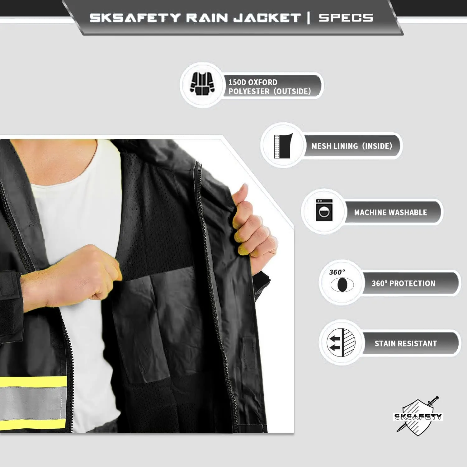 SKSAFETY Safety Softshell Jacket for men, High Visibility Rain coat, Waterproof Hi Vis Rain jacket, ANSI/ISEA Class 3
