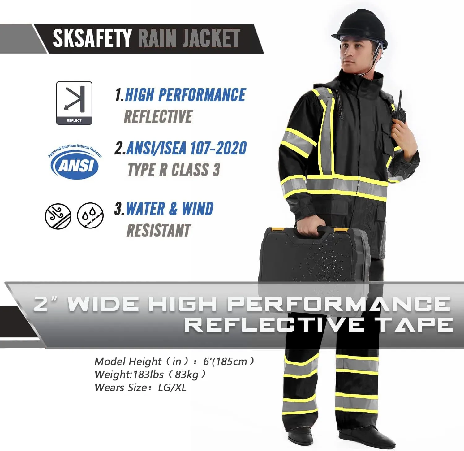 SKSAFETY Safety Softshell Jacket for men, High Visibility Rain coat, Waterproof Hi Vis Rain jacket, ANSI/ISEA Class 3