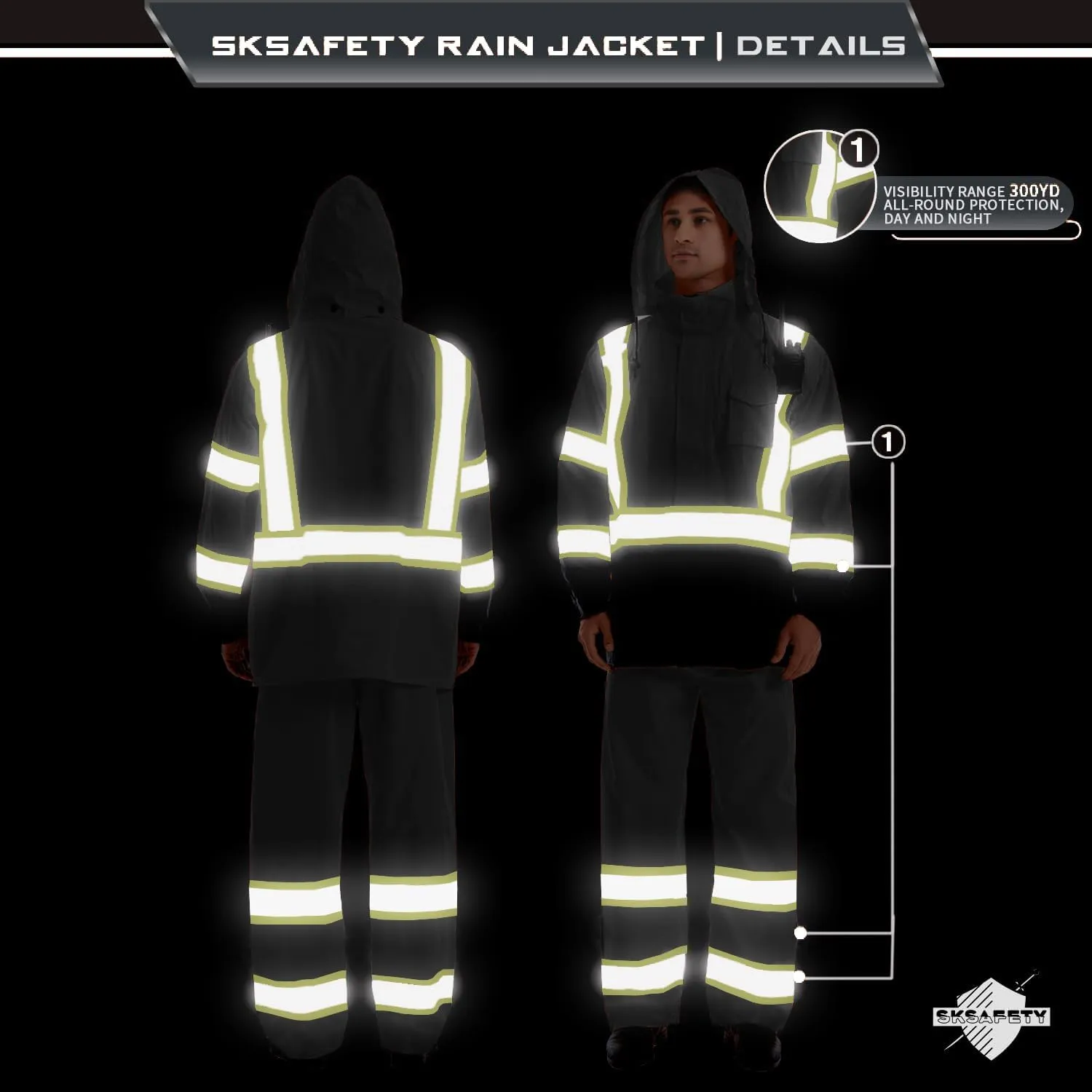 SKSAFETY Safety Softshell Jacket for men, High Visibility Rain coat, Waterproof Hi Vis Rain jacket, ANSI/ISEA Class 3