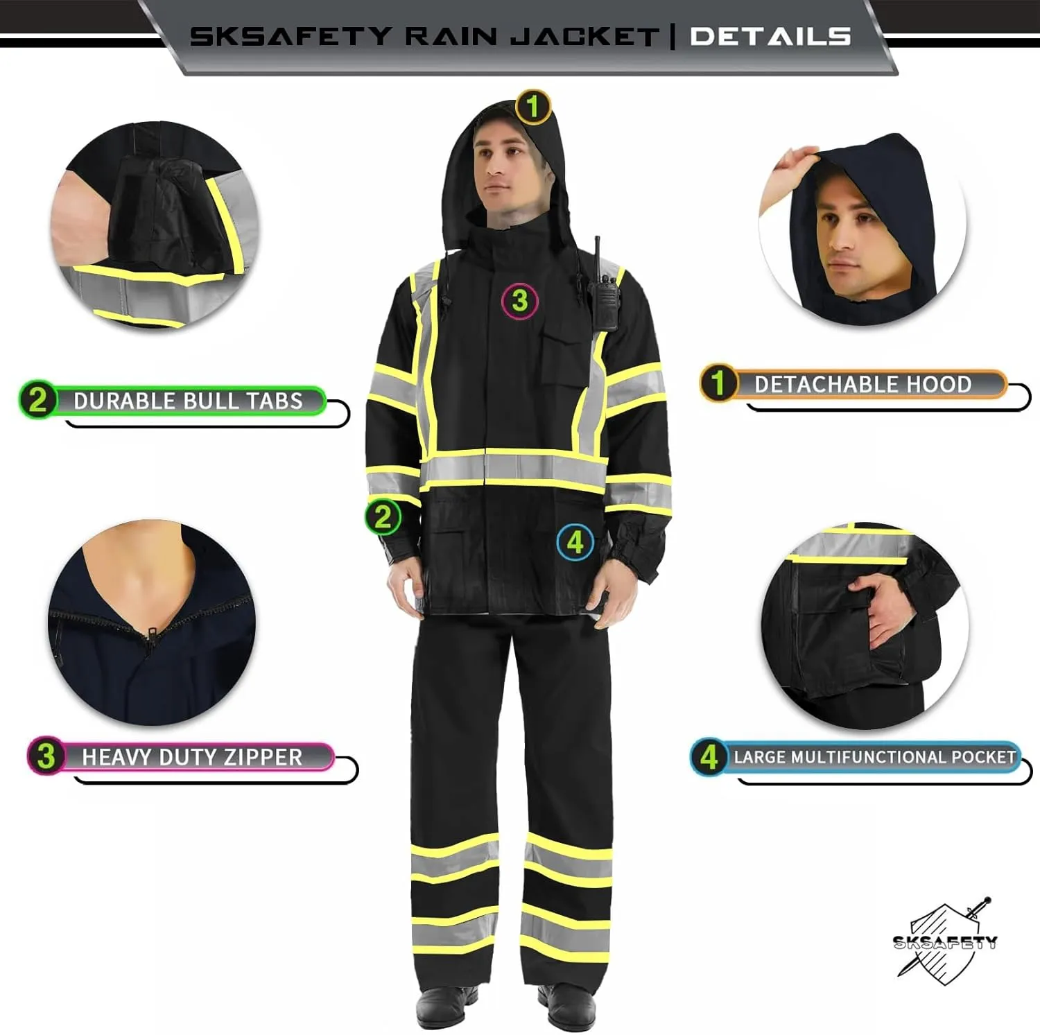 SKSAFETY Safety Softshell Jacket for men, High Visibility Rain coat, Waterproof Hi Vis Rain jacket, ANSI/ISEA Class 3