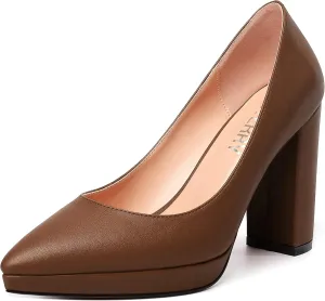 SKYSTERRY Womens Fashion Platform Pointed Toe Wedding Matte Slip On Block High Heel Pumps Shoes 4 Inch