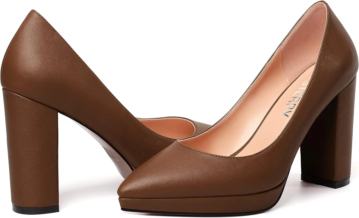 SKYSTERRY Womens Fashion Platform Pointed Toe Wedding Matte Slip On Block High Heel Pumps Shoes 4 Inch