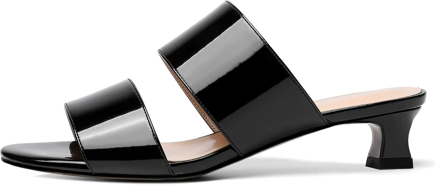 SKYSTERRY Women's Open Toe Patent Round Toe Slip On Cute Wedding Spool Low Heel Pumps Shoes 1.5 Inch