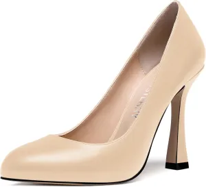 SKYSTERRY Womens Round Toe Casual Office Matte Slip On Spool High Heel Pumps Shoes 4 Inch