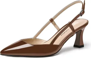 SKYSTERRY Women's Slip On Patent Pointed Toe Slingback Casual Dating Spool Mid Heel Pumps Shoes 2.5 Inch