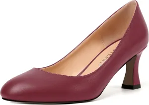 SKYSTERRY Womens Wedding Solid Patent Round Toe Slip On Dress Spool Mid Heel Pumps Shoes 2.5 Inch