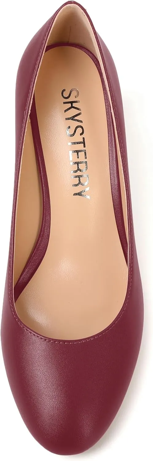 SKYSTERRY Womens Wedding Solid Patent Round Toe Slip On Dress Spool Mid Heel Pumps Shoes 2.5 Inch