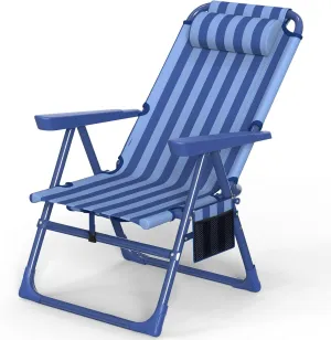 Slendor Backpack Beach Chair, 6-Positions Beach Chairs for Adults with Cooler Bag, Reclining Chair with Cup Holder Folding Camping Chair for Outside