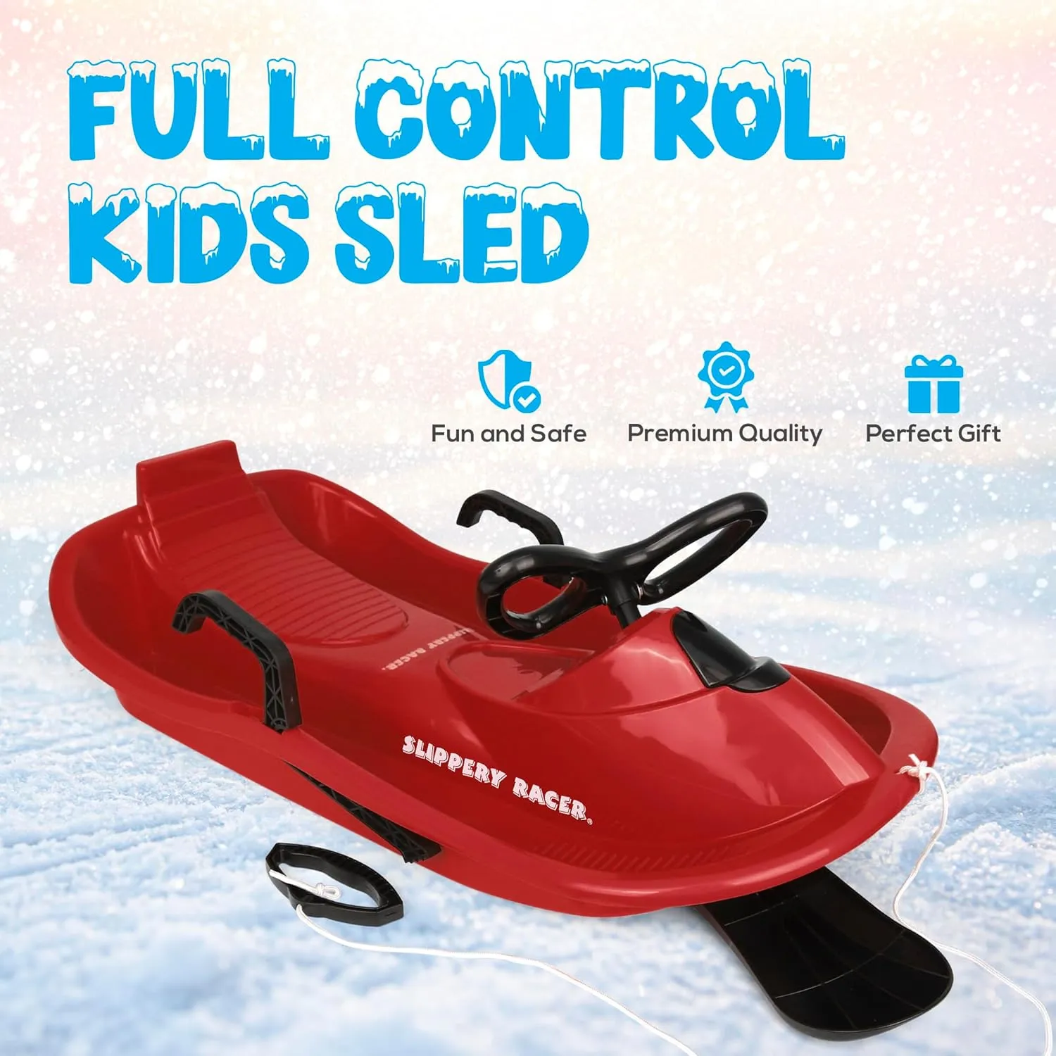 Slippery Racer Downhill Derby Kids Steerable Snow Sled