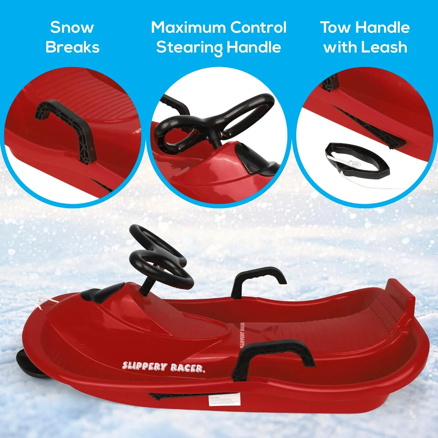 Slippery Racer Downhill Derby Kids Steerable Snow Sled