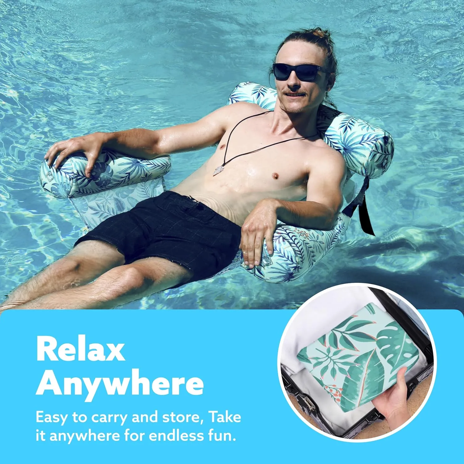Sloosh Pool Floats Chairs Adult,Inflatable Pool Lounge,Plant Pattern Floating Mat Hammock,Blow up Water Chairs Noodles rafts for Party Summer Water Beach Fun