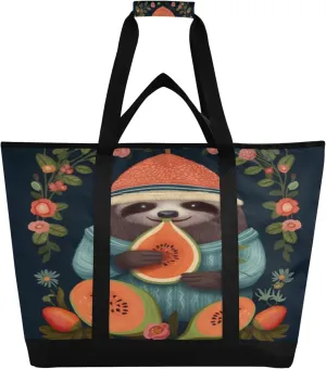 Sloth Reusable Insulated Cooler Bag with Ice Pack Compartment - Large 47L Waterproof Thermal Grocery Tote for Picnic Beach Camping Lunch Storage