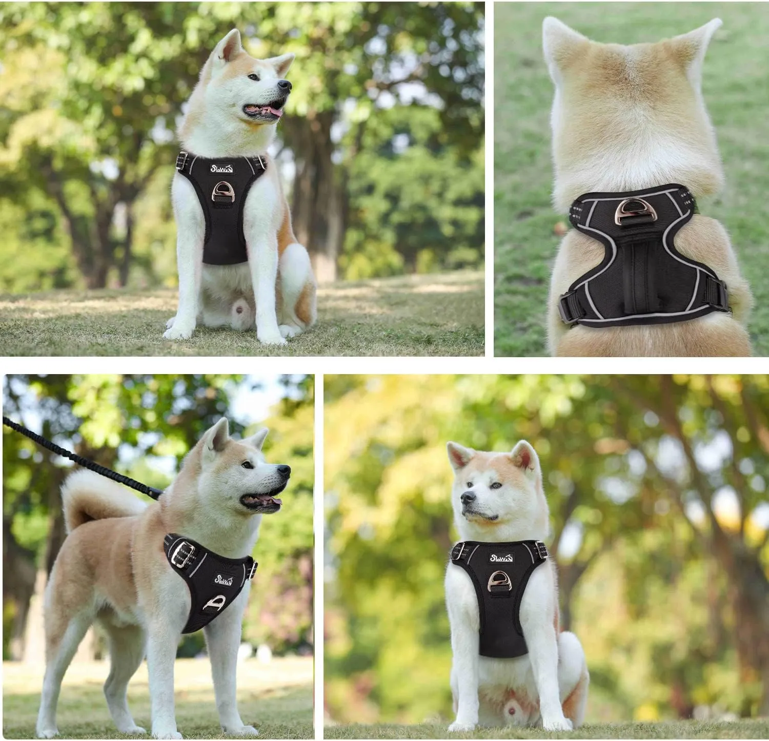 SlowTon No Pull Dog Harness, Heavy Duty No Choke Pet Harness with 2 Leash Clips and Easy Control Vertical Handle, Adjustable Soft Padded Dog Vest for Small, Medium and Large Dogs(Black,Large)