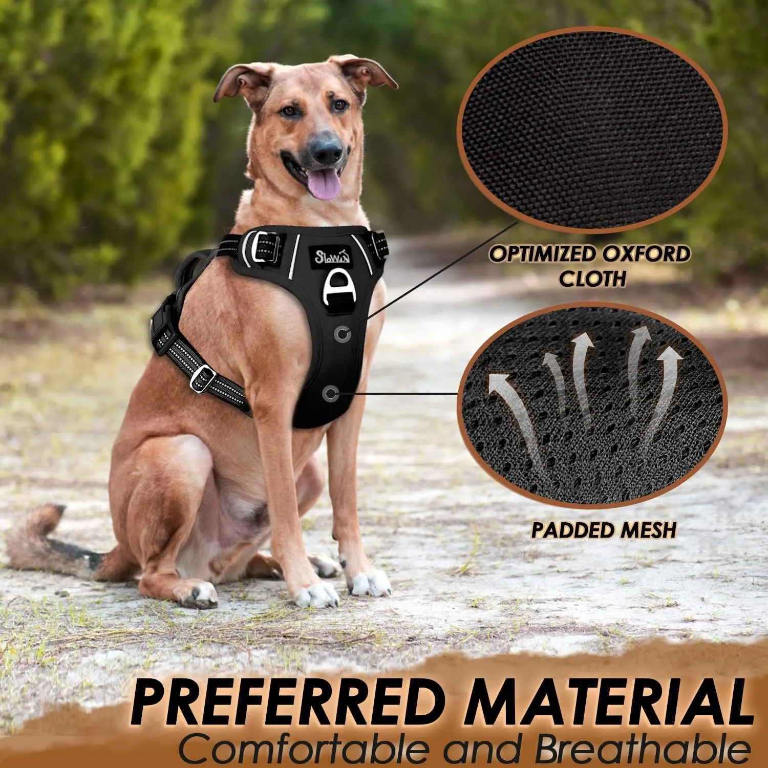 SlowTon No Pull Dog Harness, Heavy Duty No Choke Pet Harness with 2 Leash Clips and Easy Control Vertical Handle, Adjustable Soft Padded Dog Vest for Small, Medium and Large Dogs(Black,Large)