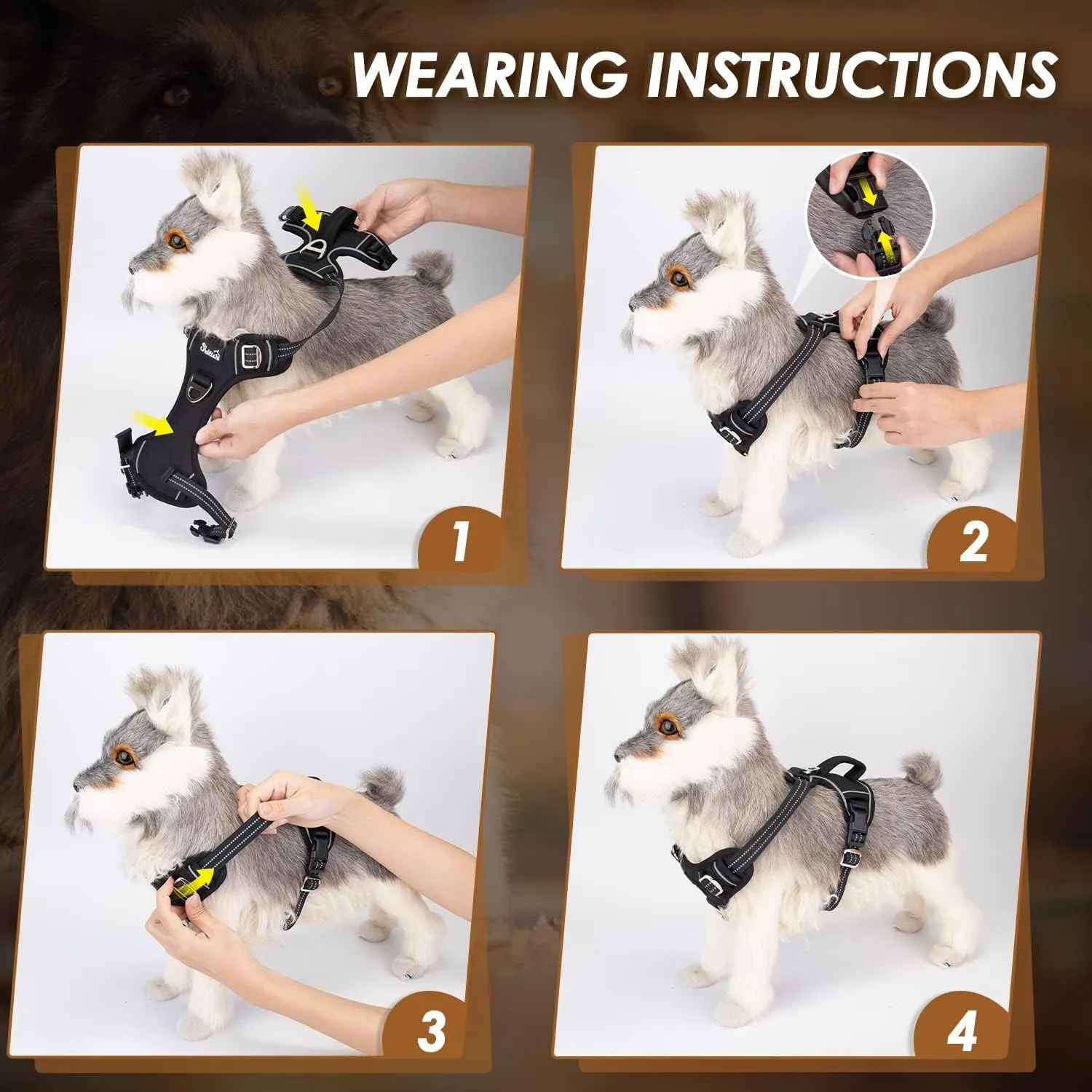 SlowTon No Pull Dog Harness, Heavy Duty No Choke Pet Harness with 2 Leash Clips and Easy Control Vertical Handle, Adjustable Soft Padded Dog Vest for Small, Medium and Large Dogs(Black,Large)