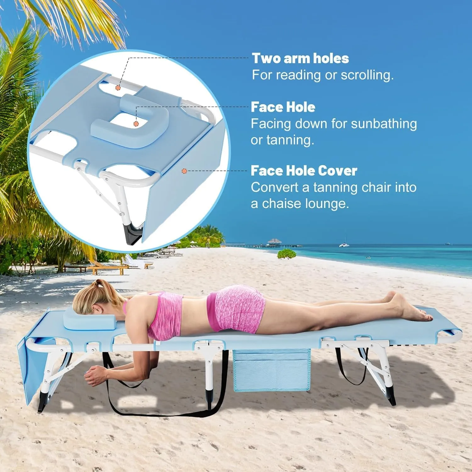 Slsy Sleeping Cots for Adults, 5-Position Folding Chaise Lounge Chairs Outdoor, Portable Folding Bed Cot Lounge Chair for Beach Lawn Camping Pool Sun Tanning