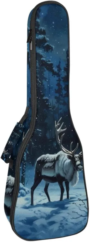Snow Caribou Tree Forest Night Ukulele Case, Padded Bag for 23 Inch Concert Ukulele, Waterproof & Durable