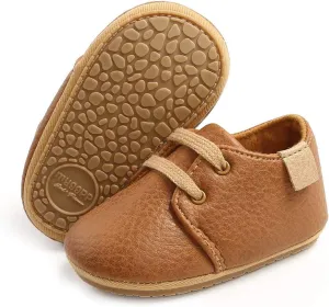 SOFMUO Baby Boys Girls Lace Up Leather Sneakers Soft Rubber Sole Infant Moccasins Newborn Oxford Loafers Anti-Slip Toddler Wedding Uniform Dress Shoes