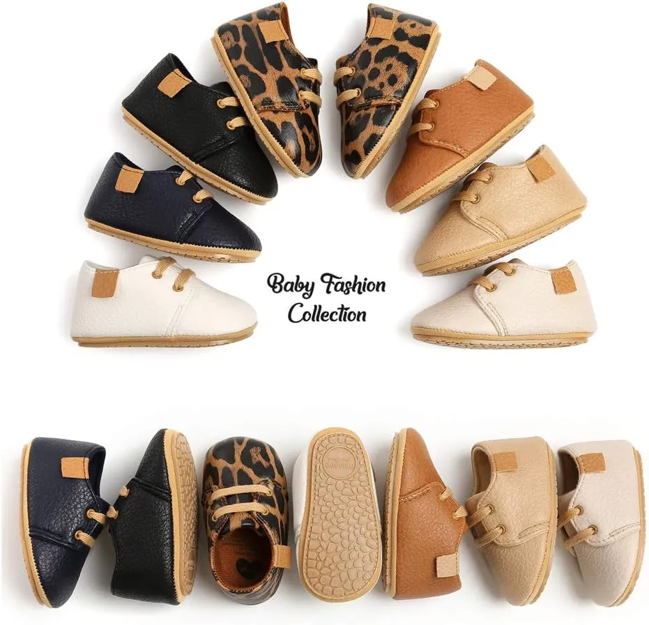 SOFMUO Baby Boys Girls Lace Up Leather Sneakers Soft Rubber Sole Infant Moccasins Newborn Oxford Loafers Anti-Slip Toddler Wedding Uniform Dress Shoes