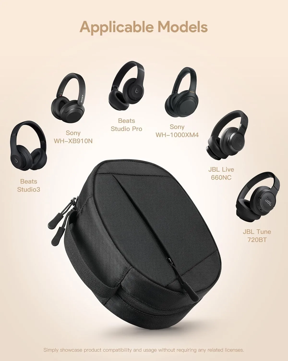 Soft Case for Beats Studio Pro/Sony WH-1000XM4/ Sony WH-XB910N/ Beats Studio3 Headphone, Soft Shell Travel Protective Carrying Cover Storage Bag, Black