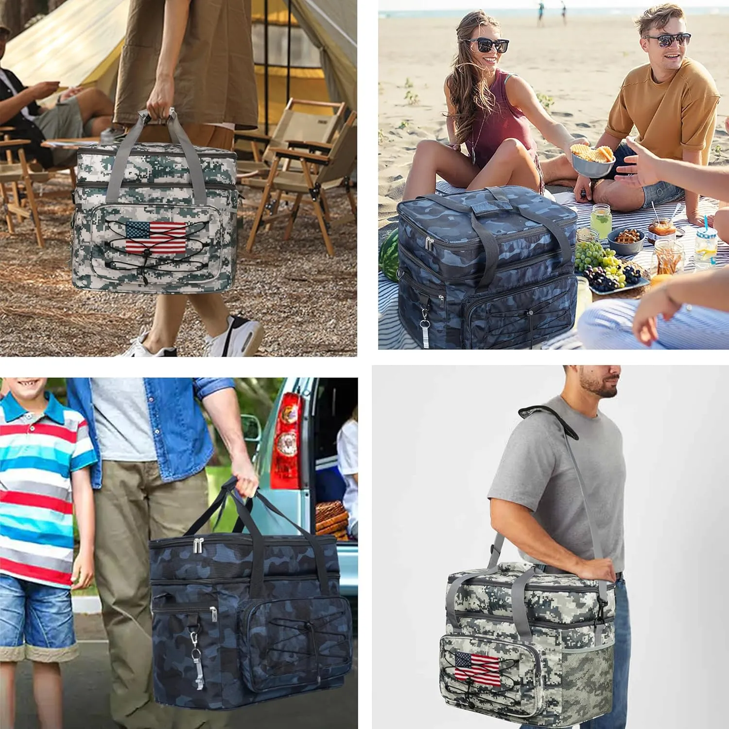 Soft Collapsible Insulated Sided Cooler - 60 Can Large Leakproof Picnic Beach Meal Prep Portable Travel Cooler for Shopping, Kayaking, Road Trips