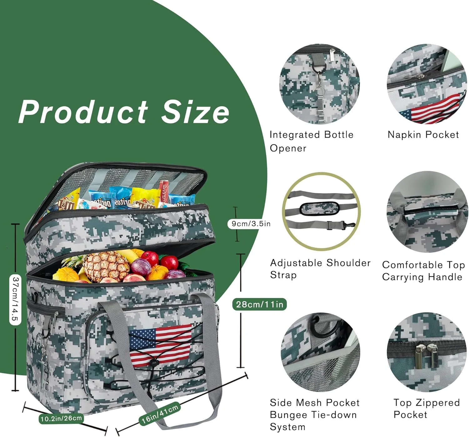 Soft Collapsible Insulated Sided Cooler - 60 Can Large Leakproof Picnic Beach Meal Prep Portable Travel Cooler for Shopping, Kayaking, Road Trips