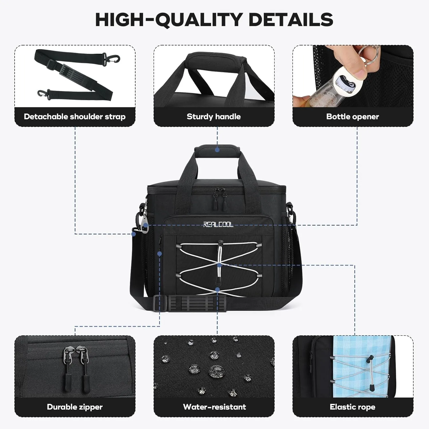 Soft Cooler Bag 35/45Can, Collapsible Cooler Insulated Leak Proof, Large Lunch Box for Men Women, Soft-Sided Cooler for Picnic, Grocery, Beach, Camping, Travel