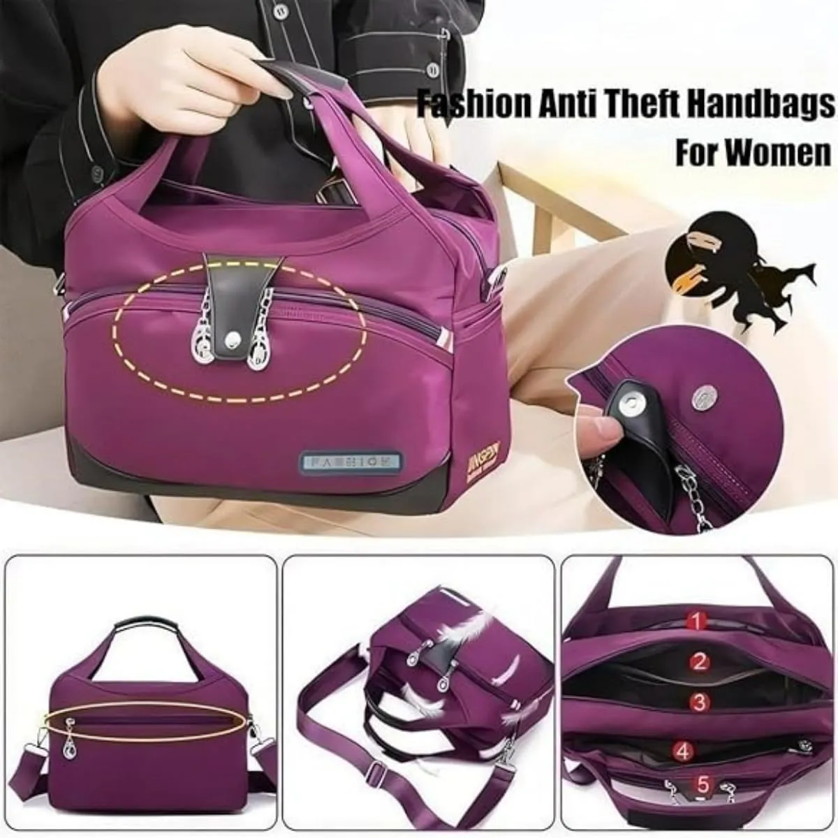 Soft Side Lightweight Underseat Tote Bag - Blaciokamith Multi-pocket Fashion Anti Theft Waterproof Handbag Crossbody