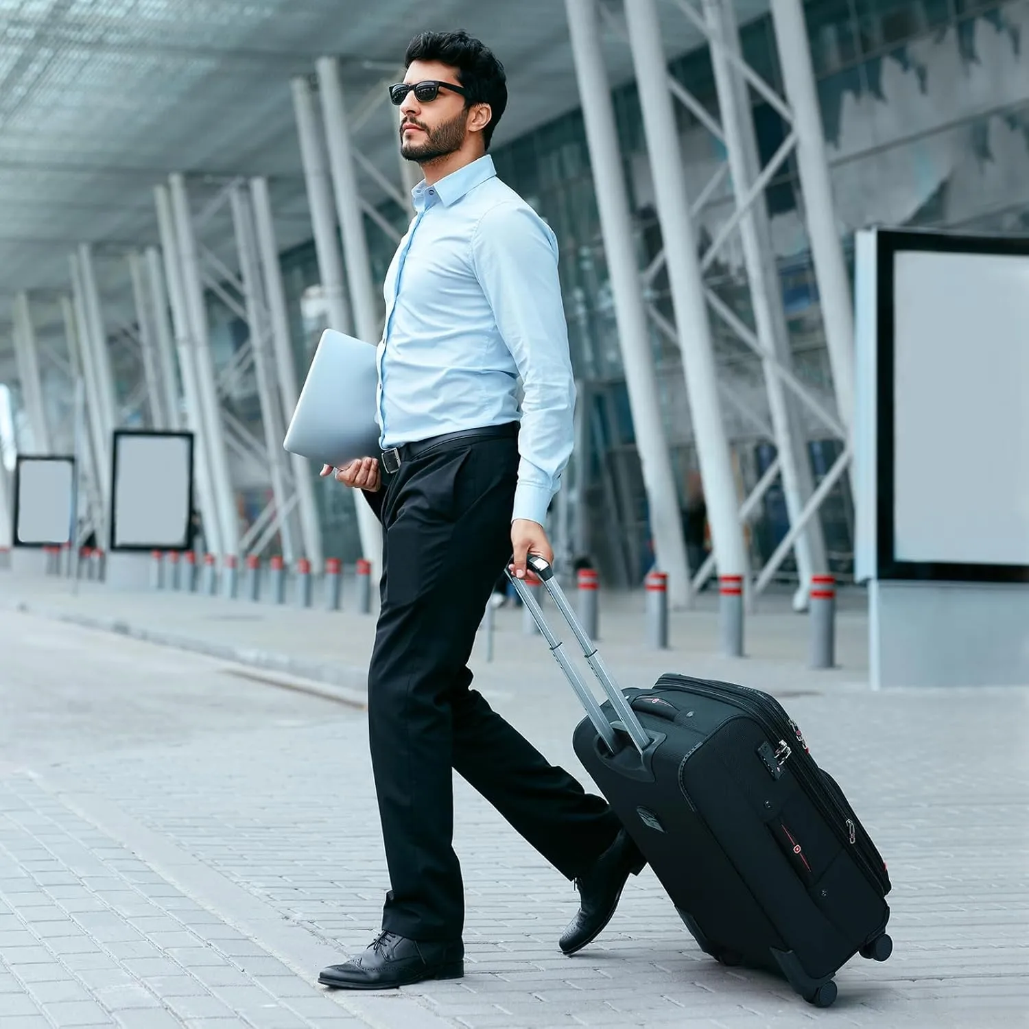 Softside Expandable Luggage with 4 Spinner Wheels, Durable Checked-Luggage Suicase (Blue, 29-Inch)