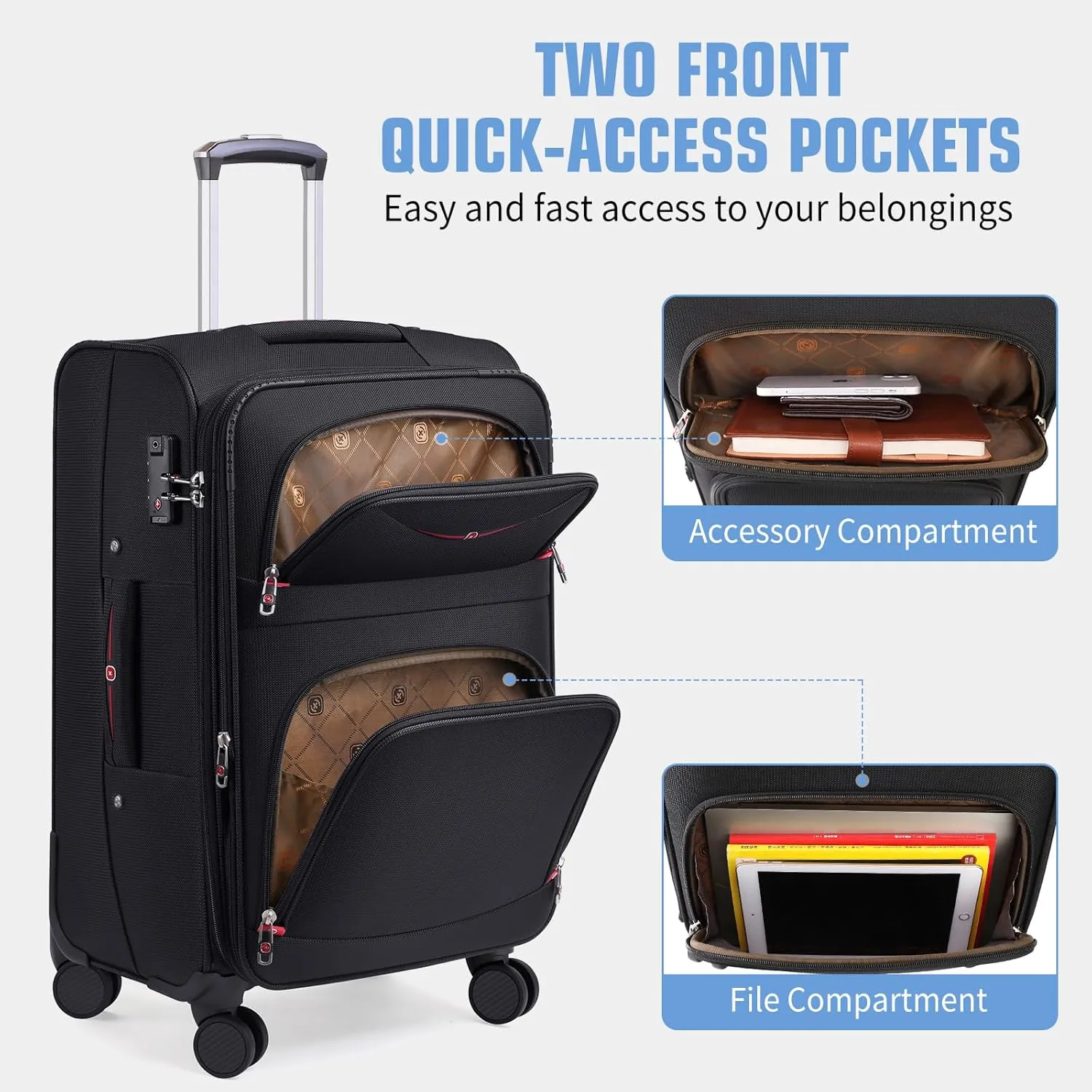 Softside Expandable Luggage with 4 Spinner Wheels, Durable Checked-Luggage Suicase (Blue, 29-Inch)