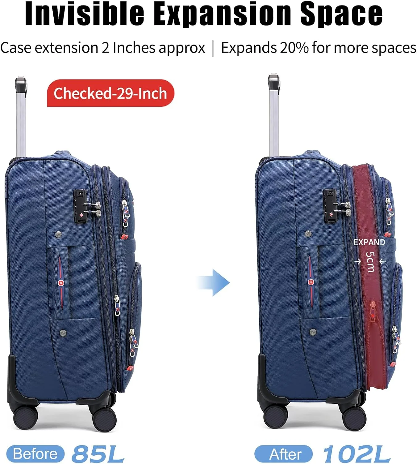 Softside Expandable Luggage with 4 Spinner Wheels, Durable Checked-Luggage Suicase (Blue, 29-Inch)