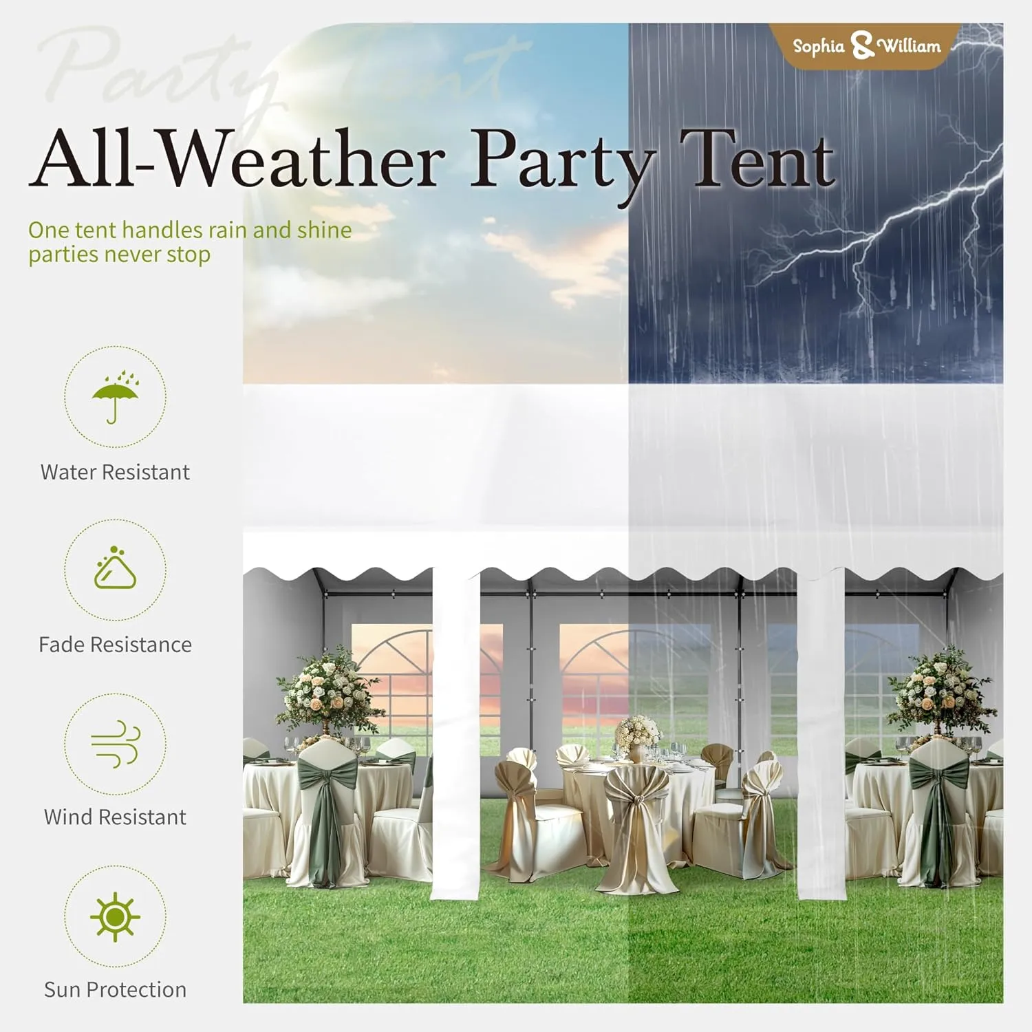 Sophia & William Tents for Parties Party Tent 16x20 ft, Outdoor Canopy Carpas para Fiestas Heavy Duty, Large Waterproof Patio Event Wedding Tent White with Sidewalls Walls for Backyard