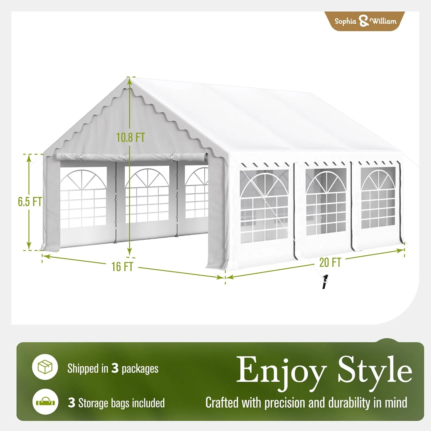 Sophia & William Tents for Parties Party Tent 16x20 ft, Outdoor Canopy Carpas para Fiestas Heavy Duty, Large Waterproof Patio Event Wedding Tent White with Sidewalls Walls for Backyard
