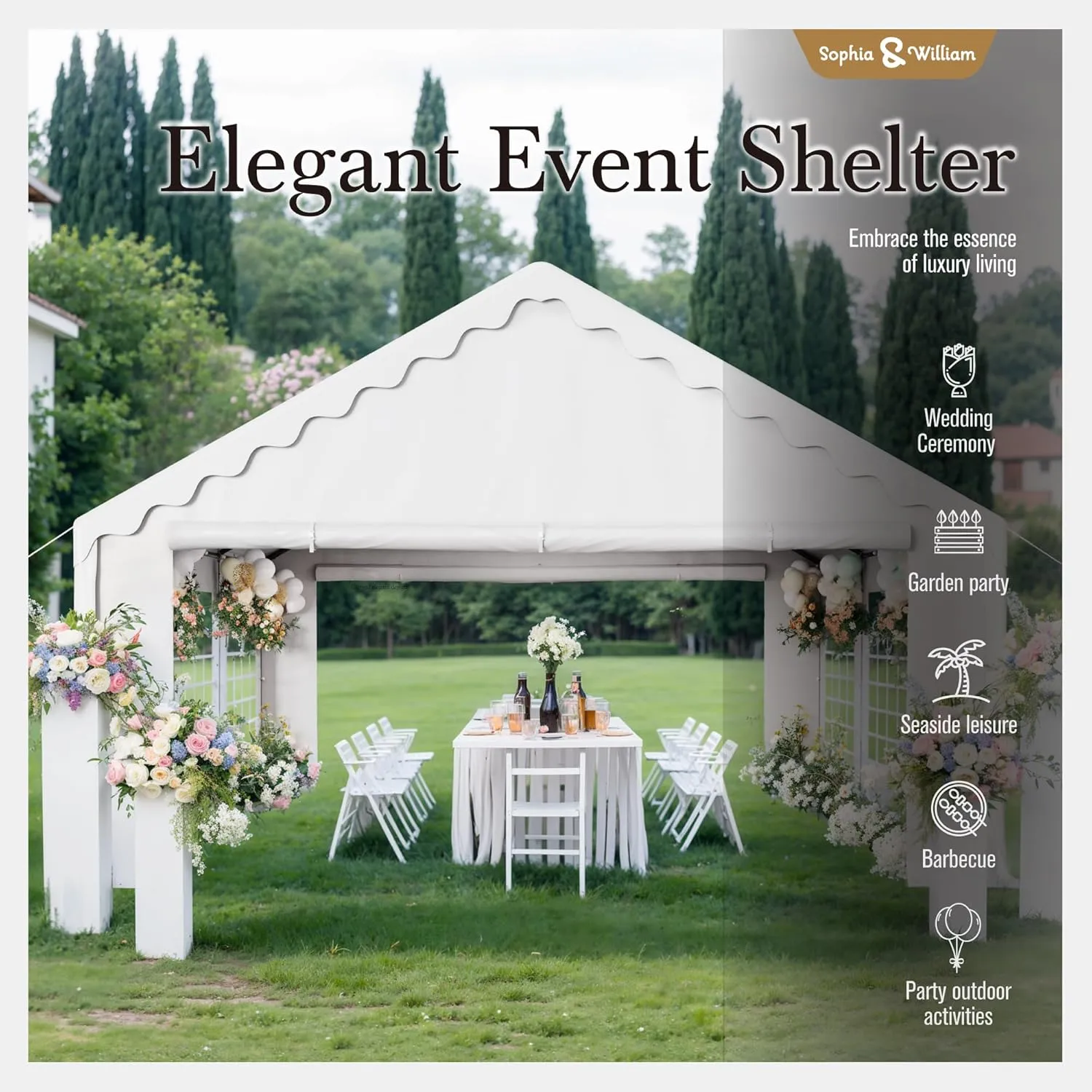Sophia & William Tents for Parties Party Tent 16x20 ft, Outdoor Canopy Carpas para Fiestas Heavy Duty, Large Waterproof Patio Event Wedding Tent White with Sidewalls Walls for Backyard