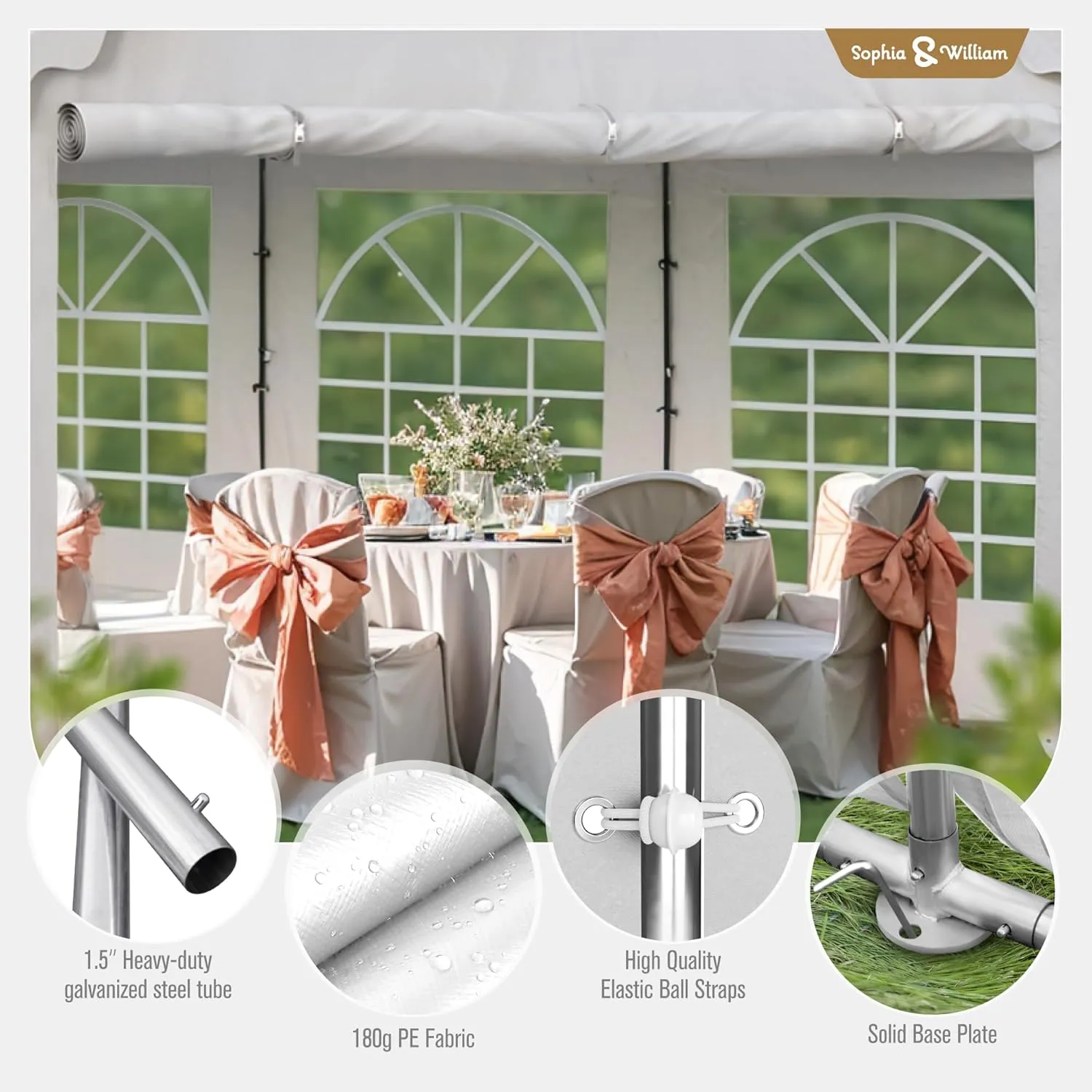 Sophia & William Tents for Parties Party Tent 16x20 ft, Outdoor Canopy Carpas para Fiestas Heavy Duty, Large Waterproof Patio Event Wedding Tent White with Sidewalls Walls for Backyard