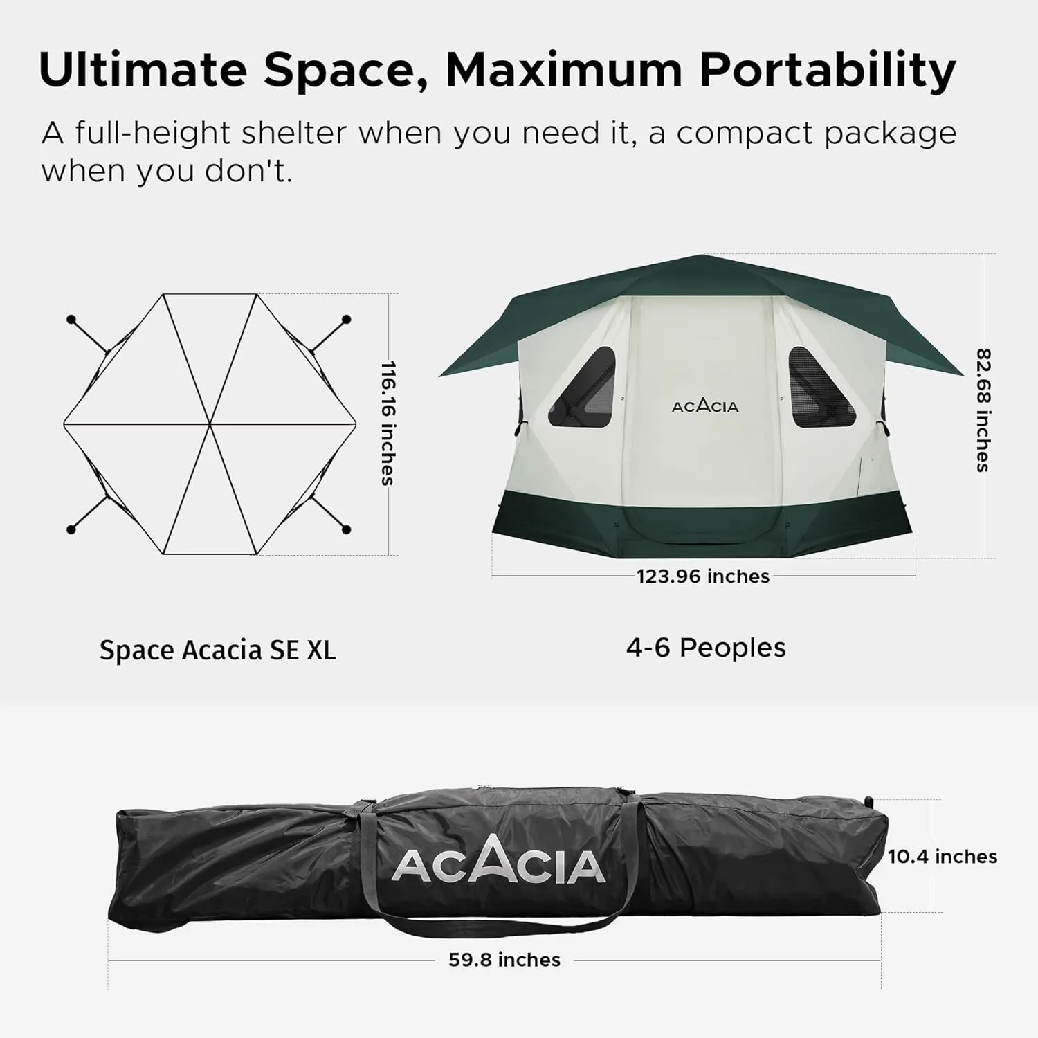 Space Acacia Lite Camping Tent | 2/3/4/8 Person Pop Up Tents for Camping | Lightweight & Durable Beach Tent | Level 7 Wind Resistance, UPF 50  | Quick Setup for Camping & Backyard