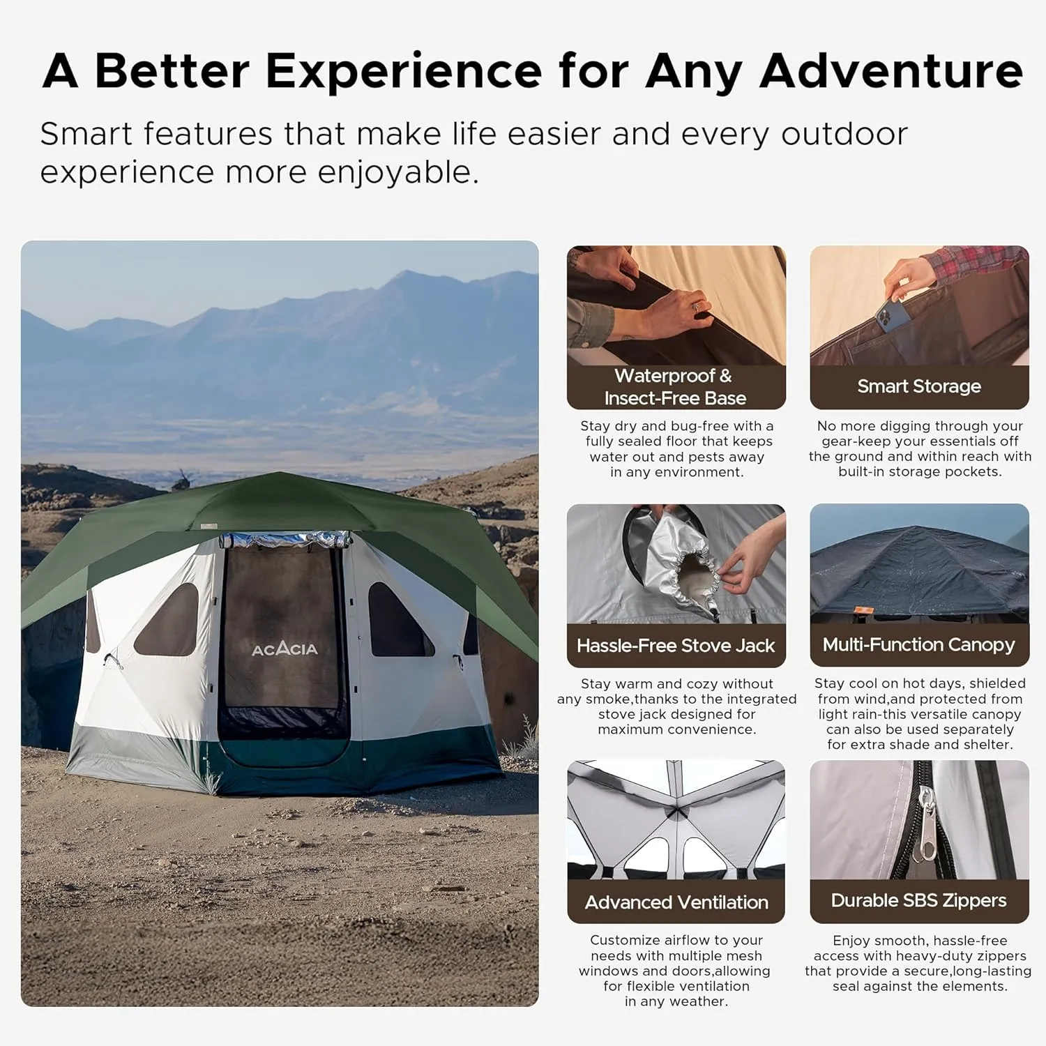 Space Acacia Lite Camping Tent | 2/3/4/8 Person Pop Up Tents for Camping | Lightweight & Durable Beach Tent | Level 7 Wind Resistance, UPF 50  | Quick Setup for Camping & Backyard