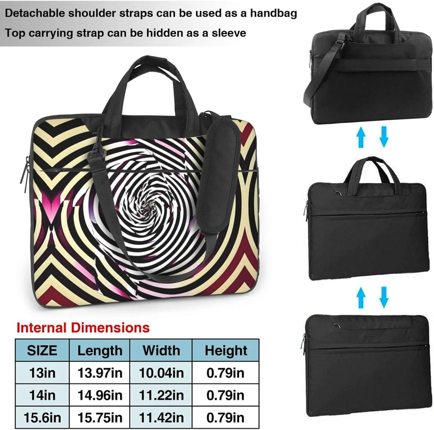 spiral optical illusion gif Print Protective Laptop Bag Versatile Bags Computer Case Soft Women Men Unique